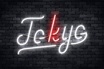 Vector realistic isolated neon sign of Tokyo logo for template and layout on the wall background.