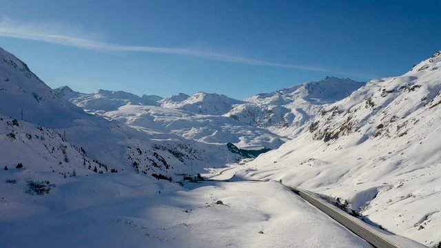 An aerial view over Julierpass - Switzerland Engadina in winter
