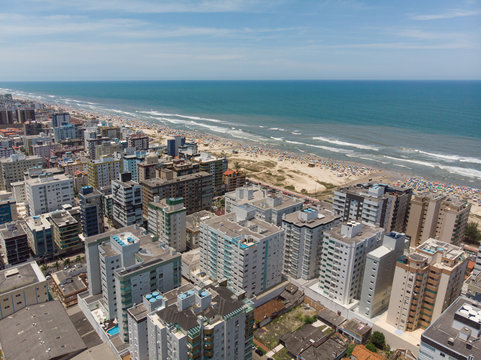 Aerial view of the central region of Cap&atilde;o do Canoa beach on the coast of Rio Grande do Sul