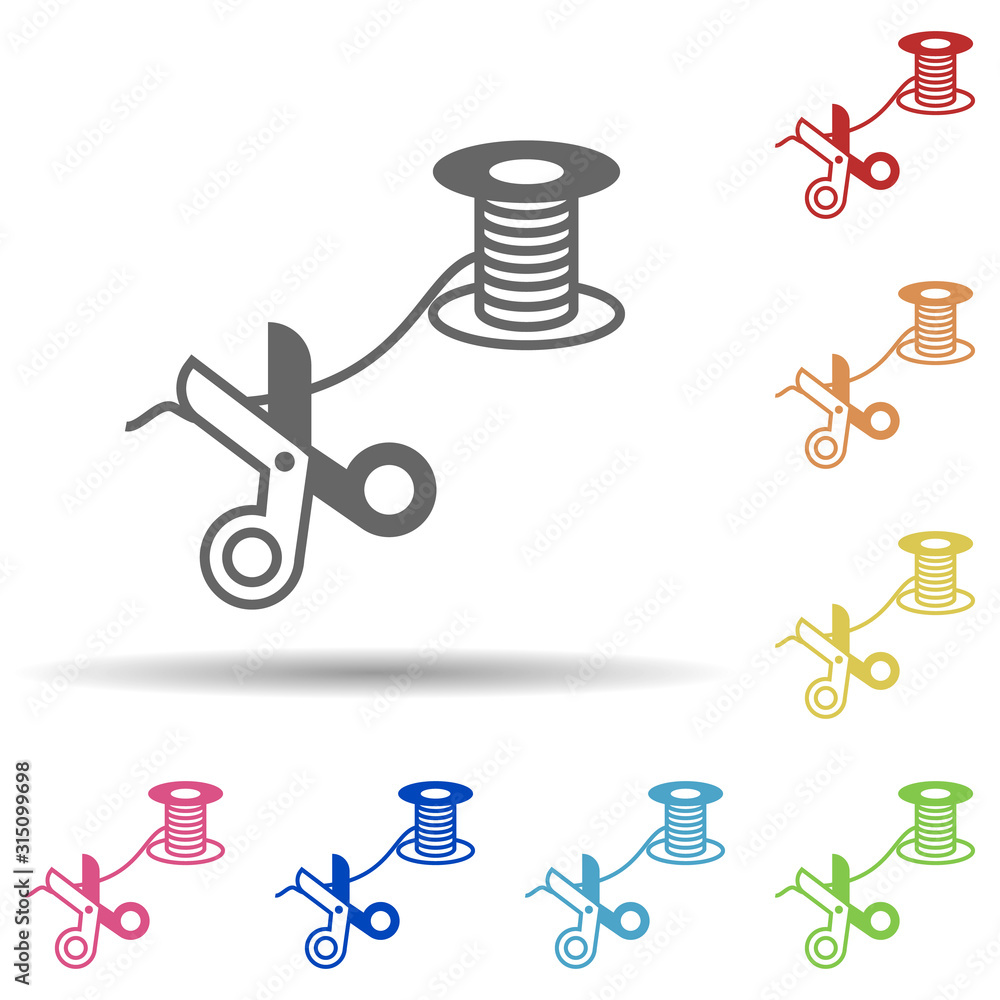 Poster scissors, thread in multi color style icon. simple thin line, outline vector of miscellaneous icons 