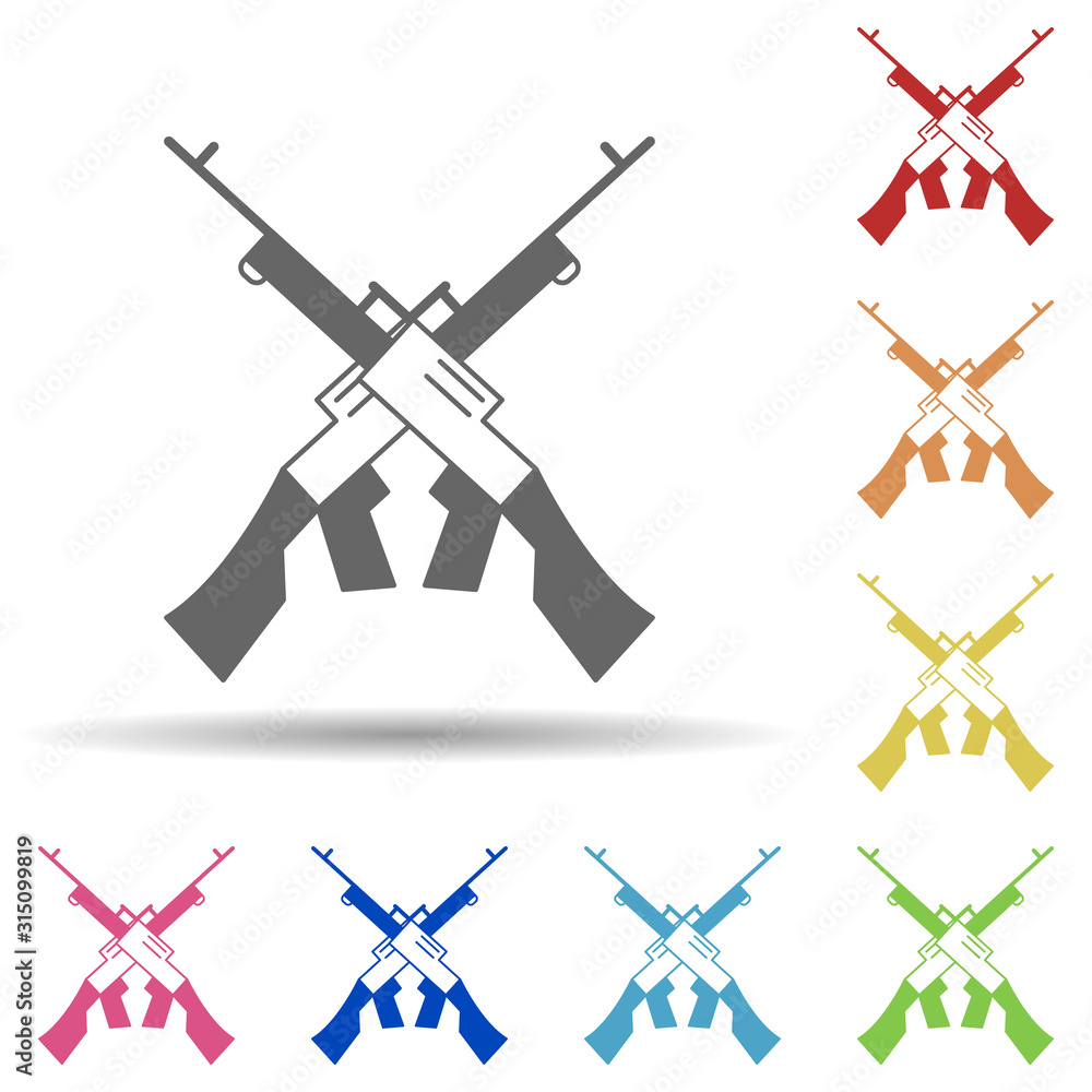 Poster fight gun in multi color style icon. simple thin line, outline vector of miscellaneous icons for ui 