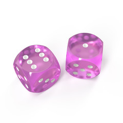 Two Purple Plastic Dice Isolated on White Background. 3D Render.