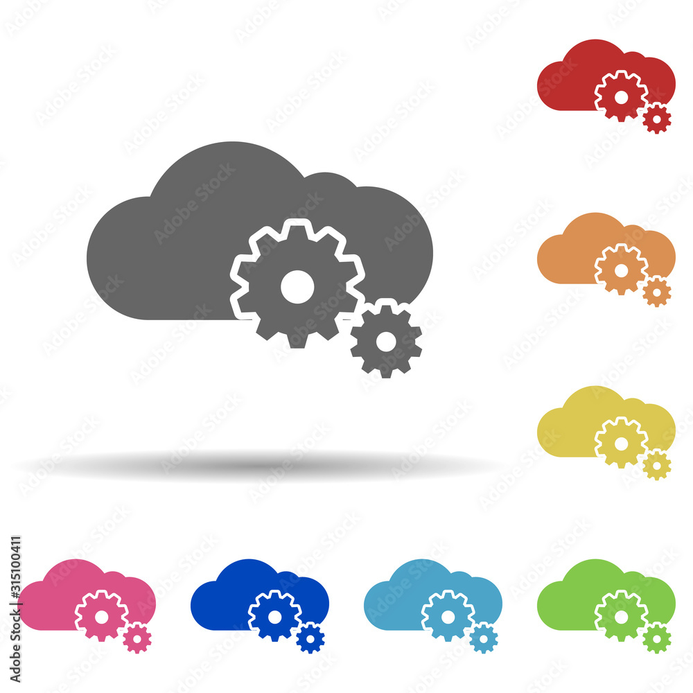 Aufkleber cloud, configuration in multi color style icon. simple glyph, flat vector of network icons for ui an