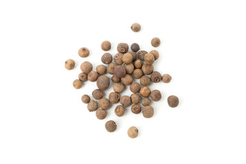 Peppercorns isolated on white background, top view