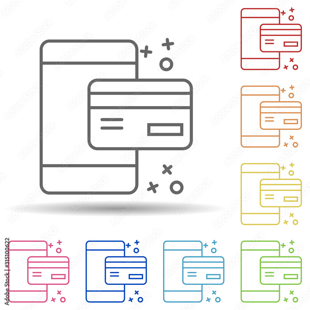 Poster online payment finance phone card in multi color style icon. simple thin line, outline vector of onl