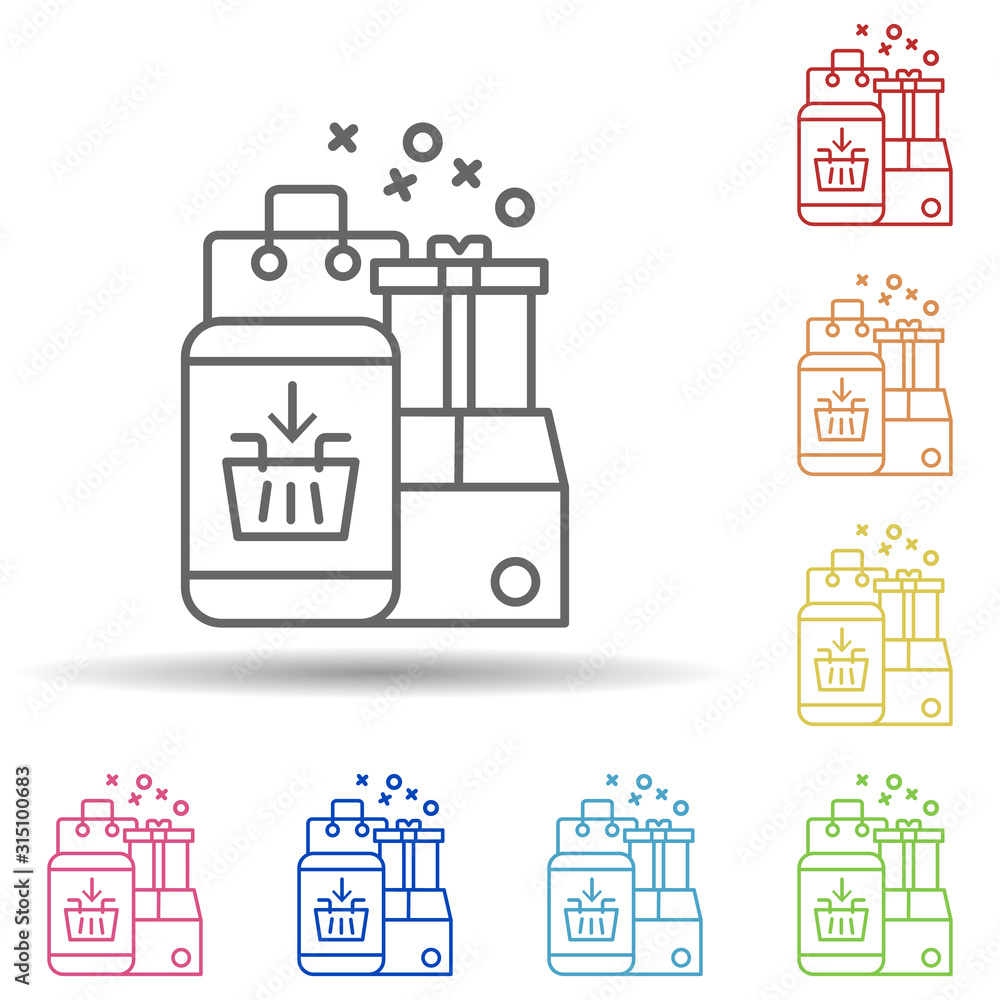 Aufkleber gift bag smart phone in multi color style icon. simple thin line, outline vector of online shopping 