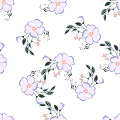 Obraz na płótnie Canvas Seamless pattern with colorful hand drawn flowers. Original textile, wrapping paper, wall art surface design. Vector illustration. Floral simple minimalistic graphic design