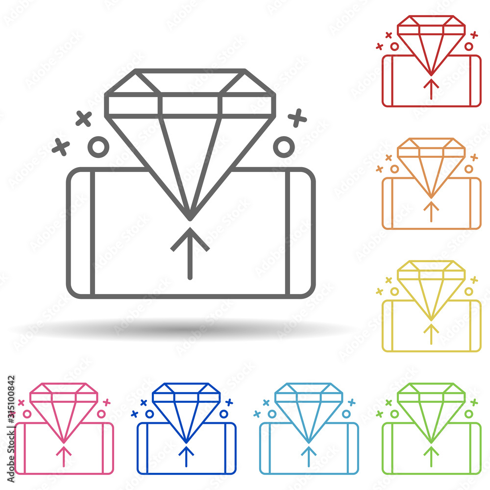 Poster luxury shopping smartphone diamond in multi color style icon. simple thin line, outline vector of on