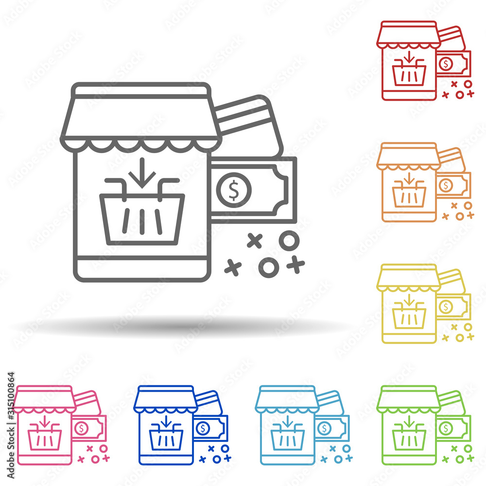 Poster debit card payment in multi color style icon. simple thin line, outline vector of online shopping ic