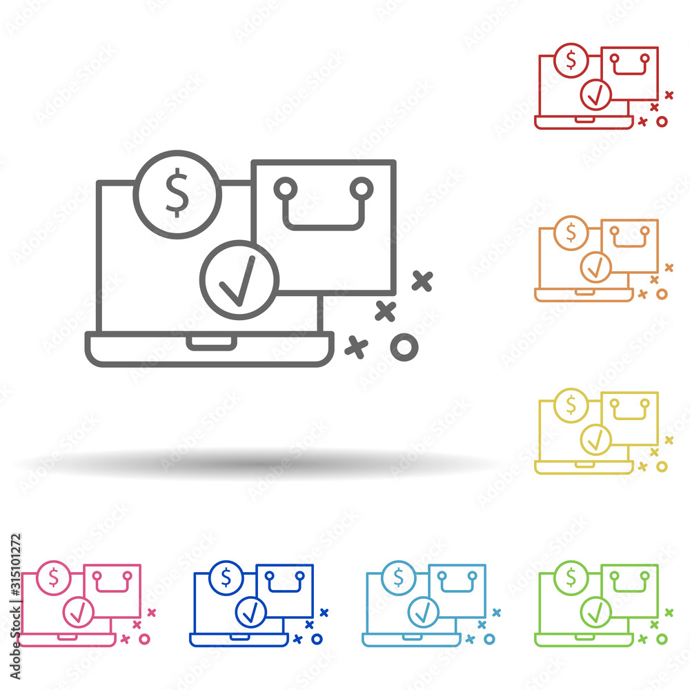Poster laptop dollar shopping in multi color style icon. simple thin line, outline vector of online shoppin