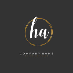 Handwritten initial letter H A HA for identity and logo. Vector logo template with handwriting and signature style.