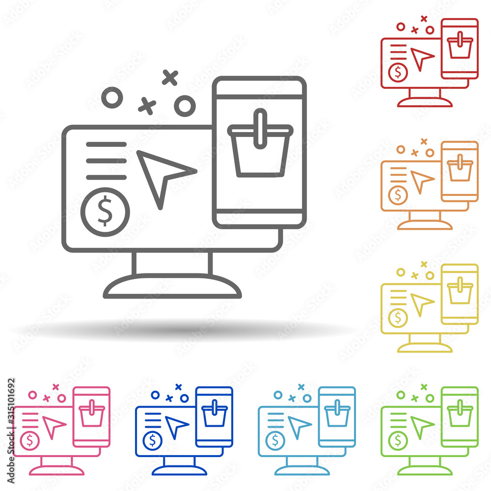 Poster basket dollar in multi color style icon. simple thin line, outline vector of online shopping icons f