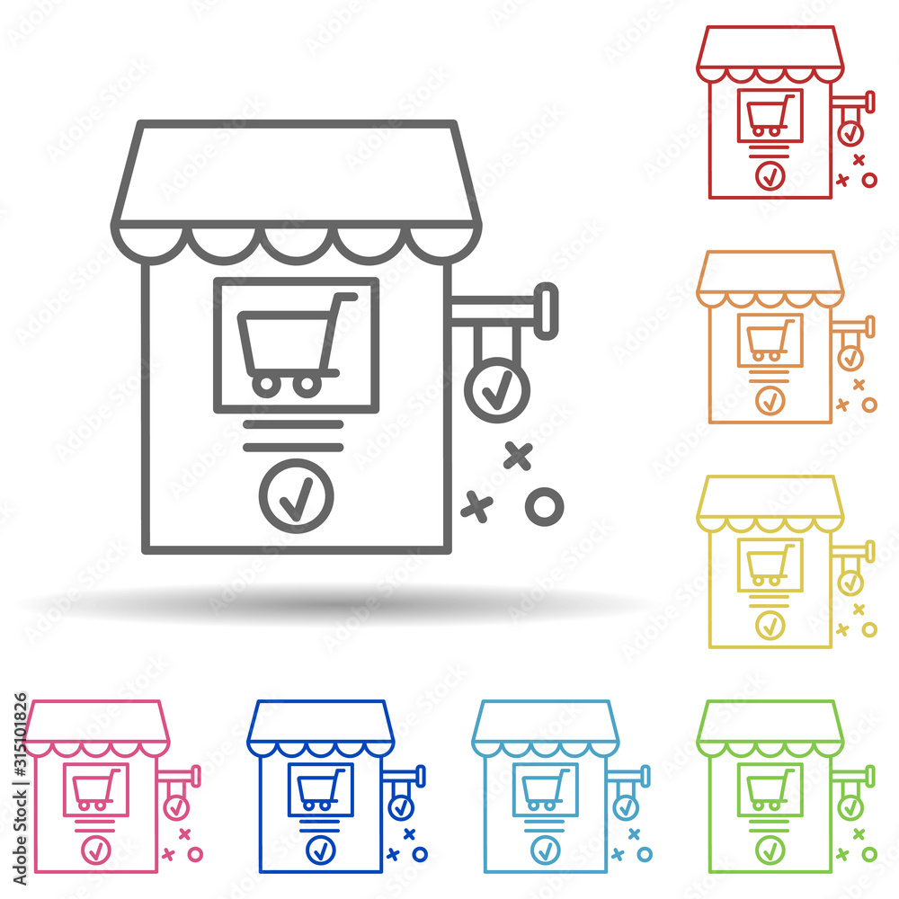 Poster commerce shopping product in multi color style icon. simple thin line, outline vector of online shop