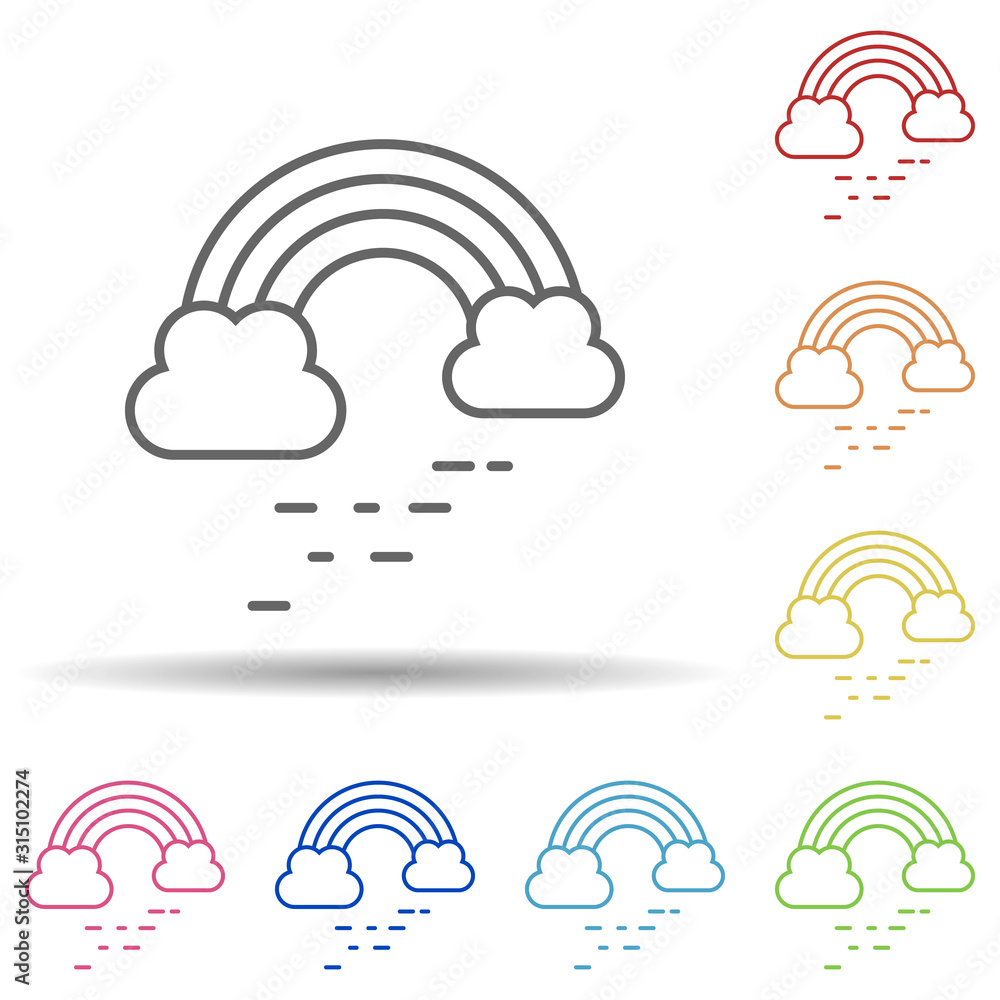 Poster rainbow cloud in multi color style icon. simple thin line, outline vector of peace day icons for ui 