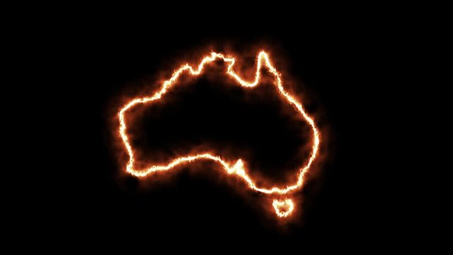 Outline of Australia on fire. Flame outline of Australia. 3D Render