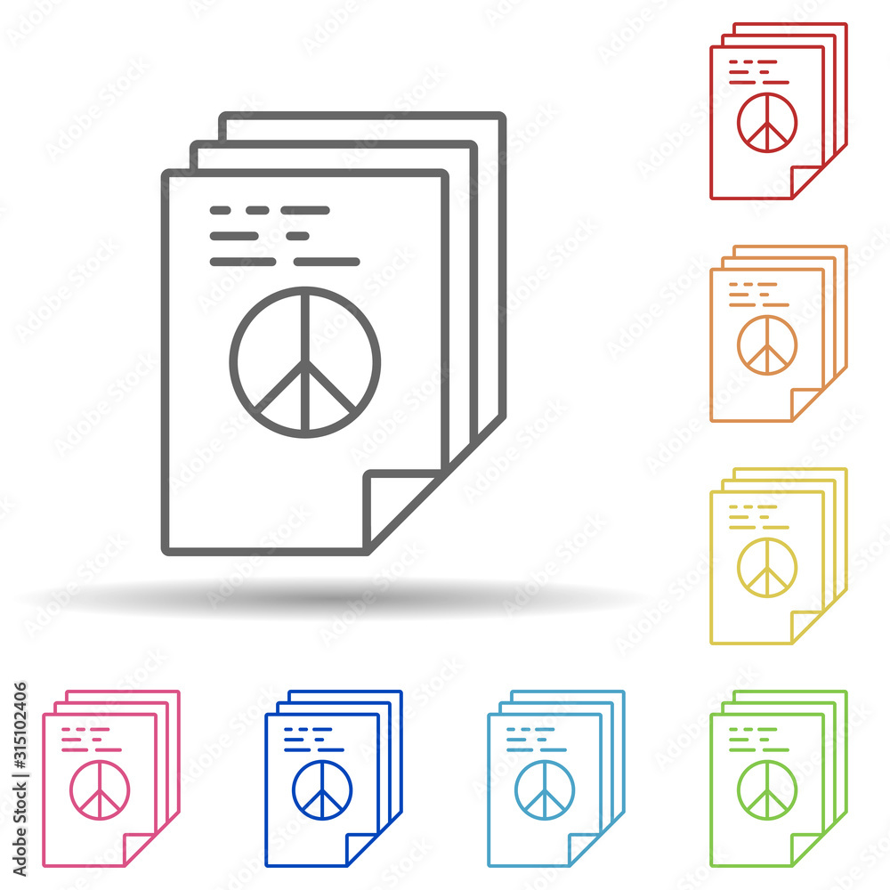 Poster peace documents files in multi color style icon. simple thin line, outline vector of peace day icons
