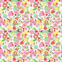Seamless Pattern With Heart and Flowers