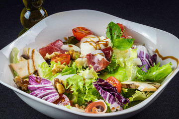  Mediterranean salad close-up view and made with fresh ingredients