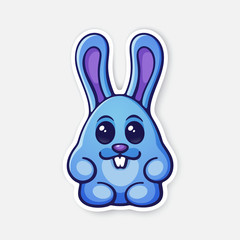 Vector illustration. Cute Easter rabbit egg boy. Ester symbol bunny. Sticker in cartoon style with contour. Decoration for greeting cards, patches, prints for clothes, badges, posters, emblems