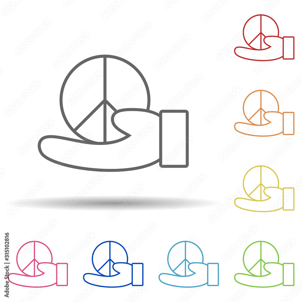 Poster save arm peace symbol in multi color style icon. simple thin line, outline vector of peace day icons