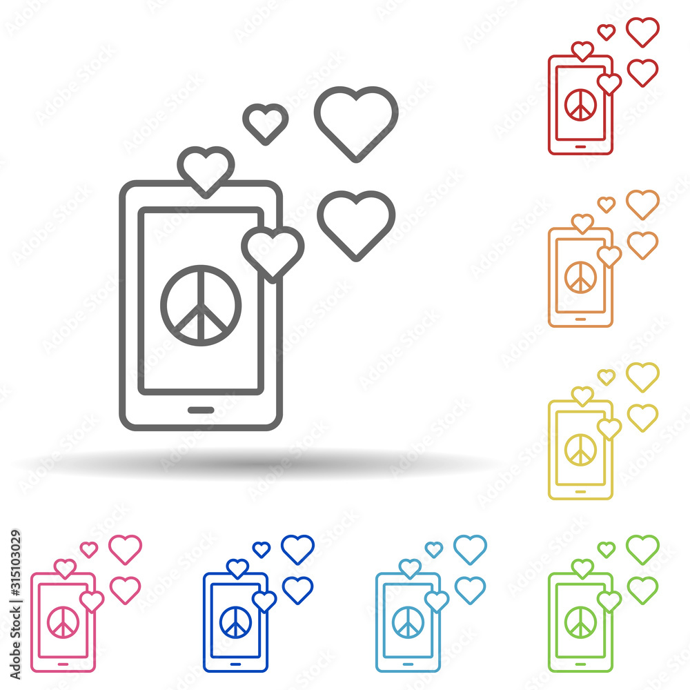Poster peace symbol mobile in multi color style icon. simple thin line, outline vector of peace day icons f