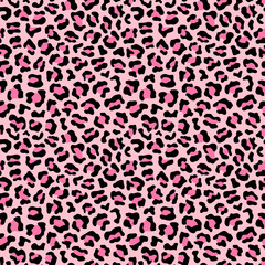 Pastel pink colorful leopard fur seamless pattern. Wild exotic animal print design. Vector wallpaper.	