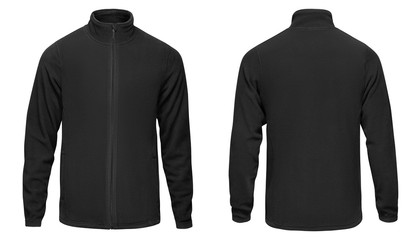 Blank mens black sweatshirt with long sleeve, front and back view, isolated on white background. Pullover mockup for design © Dzha