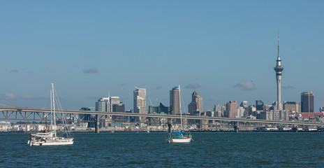 Auckland New Zealand. Skyline with tv-tower and bridge