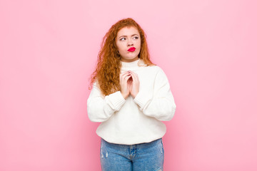 young red head woman scheming and conspiring, thinking devious tricks and cheats, cunning and...
