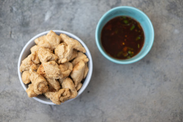 Deep fried fish meatballs crisp with sweet sauce