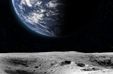 Fototapeta na wymiar Moon surface and Earth.