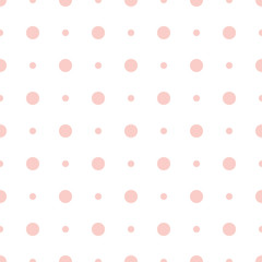 Pink polka dot on white background seamless pattern for Valentine's Day, wedding etc. Flat style. Minimalist, simple.