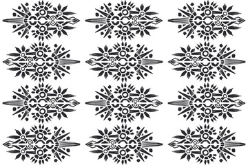 Ikat pattern etnic indian ornamental black and white illustration. Navajo motif texture ornate  design for surface print. Black and white background.