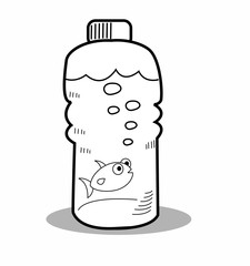 fish in bottled water hand drawn sketch