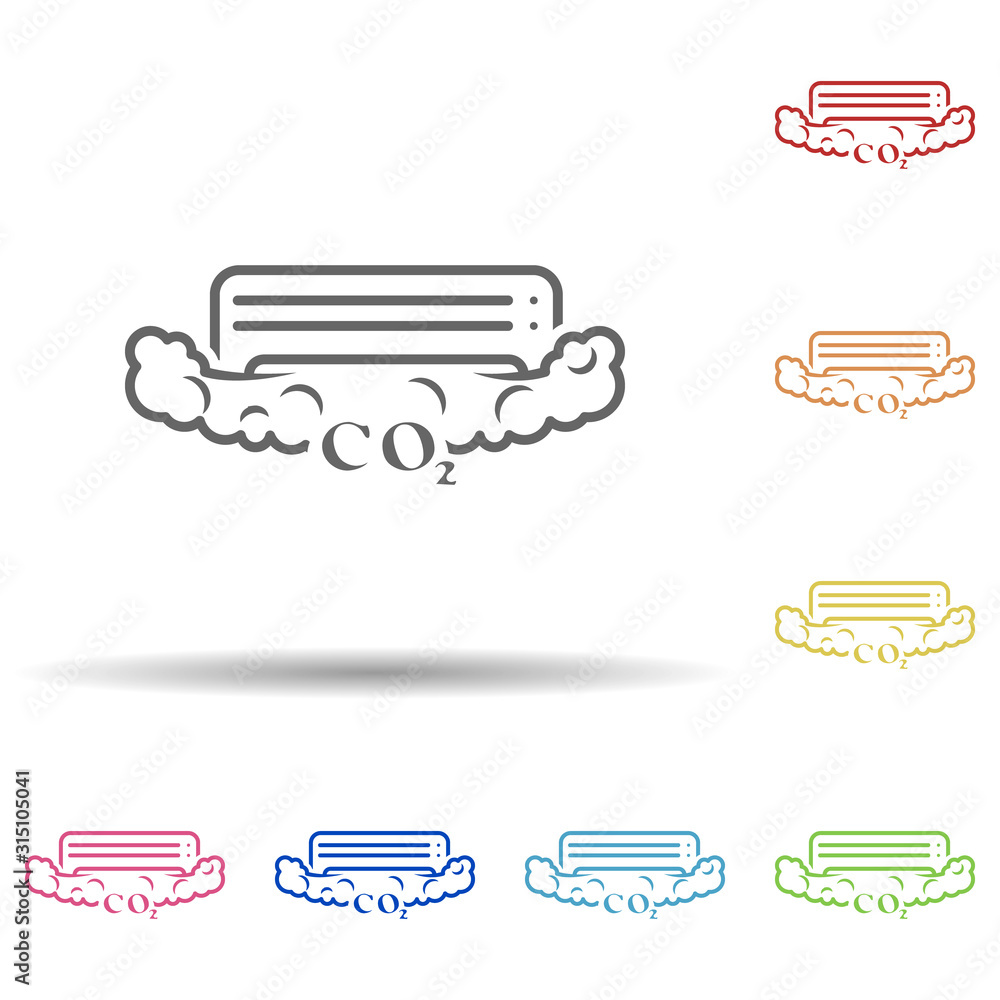 Poster conditioner, machine, heating in multi color style icon. simple thin line, outline vector of polluti