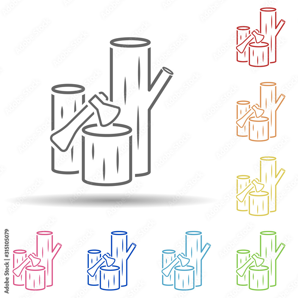 Poster wood, trunk, nature in multi color style icon. simple thin line, outline vector of pollution icons f