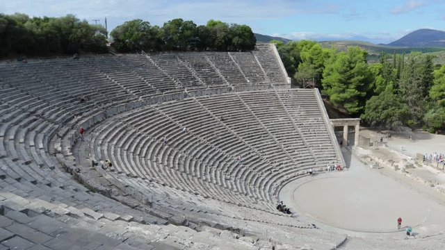 Panoramic top view to the Ancient Theatre of Epidaurus in the Greece.