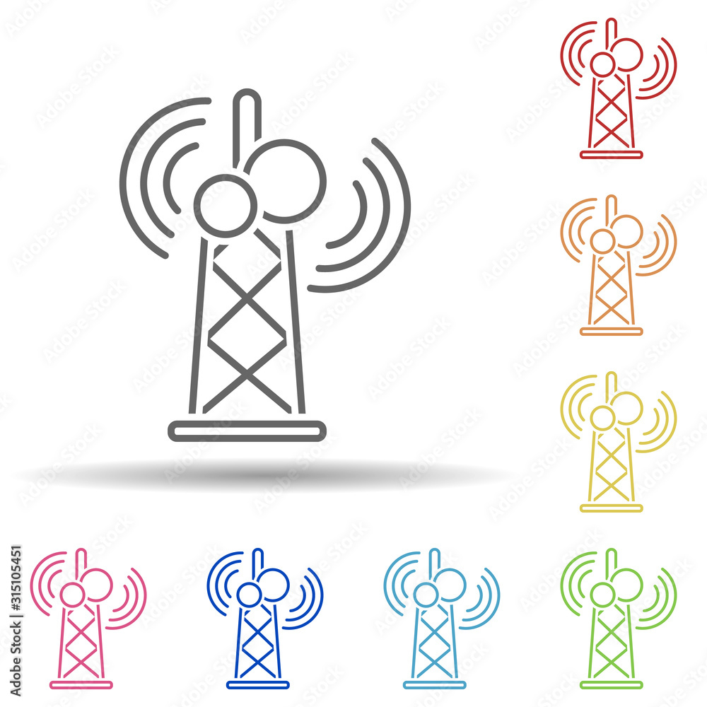 Poster tower, industry, energy in multi color style icon. simple thin line, outline vector of pollution ico