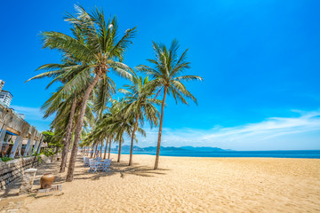 Obraz premium Beautiful Scenery of Nha Trang, a Tropical Coastal Vacation Paradise in Vietnam, Southeast Asia. 