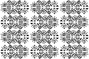 Fototapeta premium Ikat pattern etnic indian ornamental black and white illustration. Navajo motif texture ornate design for surface print. Black and white background