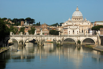 Fototapeta na wymiar Rome view from the bridge over the Tiber river - Rome - Italy
