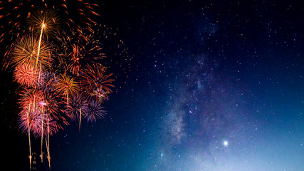 Fireworks with blur galaxy background