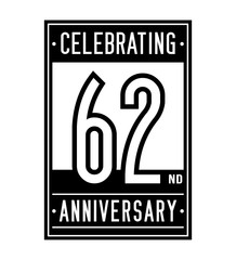 62 years logo design template. Anniversary vector and illustration.