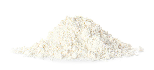 Heap of flour on white background