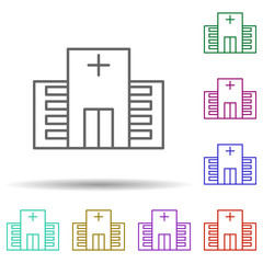 Obraz premium Building, clinic, hospital in multi color style icon. Simple thin line, outline vector of hospital building icons for ui and ux, website or mobile application