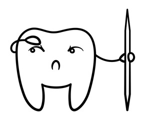 Cartoon black line tooth with toothpick for International Dentist Day