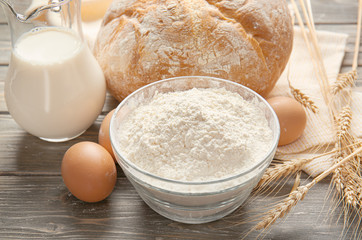 Composition with ingredients for bakery on table
