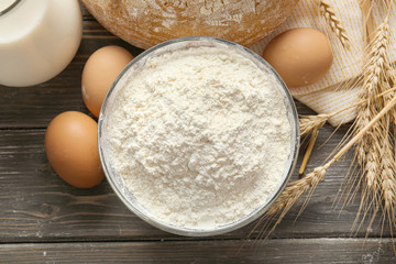 Composition with ingredients for bakery on table