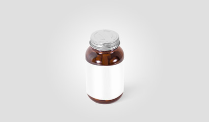 Blank amber glass pill can with white label mock up