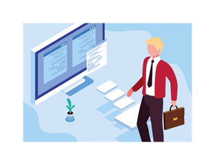 man working in front of computer screen